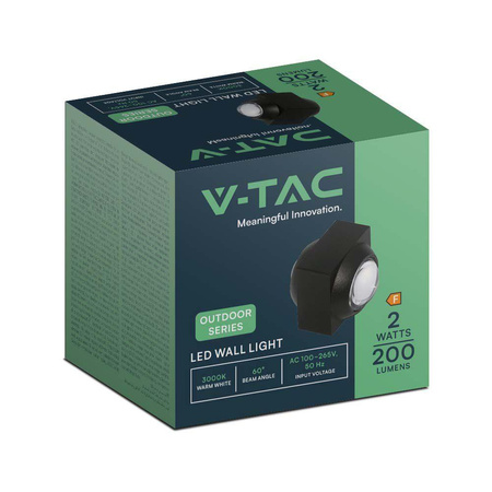 Oprawa Ścienna Góra Dół V-TAC 2W LED IP54 Czarna VT-2503 4000K 200lm