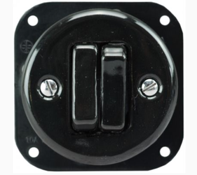 Włącznik ceramiczny podwójny podtynkowy czarny Retro bez ramki