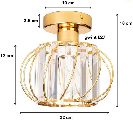 Lampa sufitowa mały złoty plafon Luxury kryształowy ZLA7219