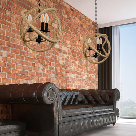 Lampa wisząca 3xE14 metal z liną jutową Boho Globe
