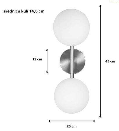 Kinkiet Milano silver podwójny mleczne kule 2xE14