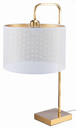 Lampka gabinetowa nocna złota z biało-złotym abażurem E27