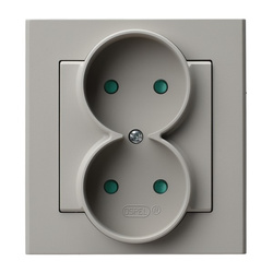 Ospel Sonata Kaszmir Gniazdo podwójne z przesłonami torów prądowych, kompletne z ramką GP-2RP/82