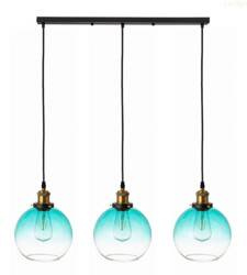Lampa wisząca na listwie potrójna KULA szklana niebieska 3xE27
