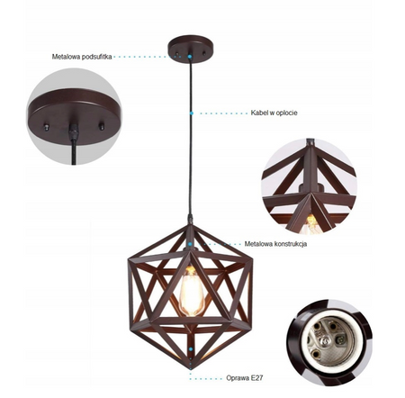 Lampa wisząca metalowa czarna klatka 30cm Loft