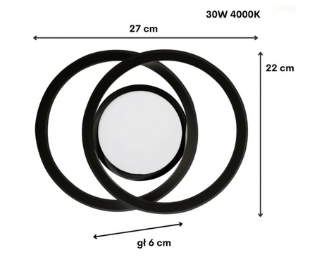 Lampa sufitowa Plafon Lumino czarny podwójny okrąg modern LED 30W 4000K