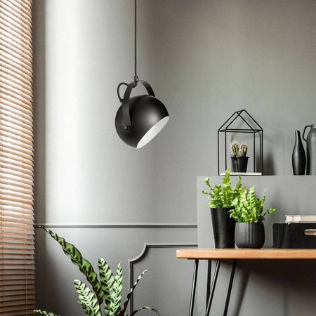 Lampa wisząca z uchwytem LEO  czarna okrągła metalowa loft