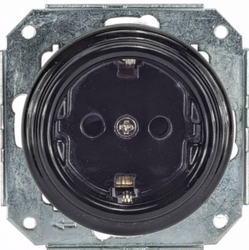 Gniazdo ceramiczne podtynkowe z uziemieniem Schuko czarne retro