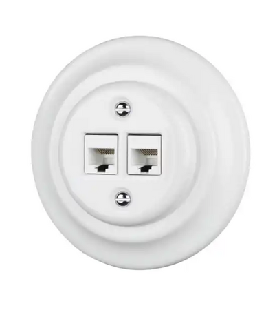 Gniazdo ceramiczne komputerowe LAN 2xRJ45 podtynkowe białe 5 kat