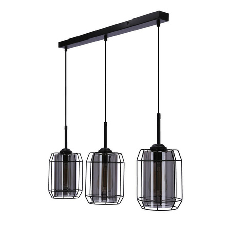 Lampa wisząca Jonera czarna 3xE27 klosz dymiony 33-08435
