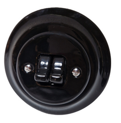 Włącznik podtynkowy ceramiczny podwójny schodowy OLD czarny bez ramki