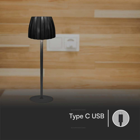 Lampka Biurkowa Nocna V-TAC 2,7W LED 34cm Ładowanie USB Ściemnianie Czarna 