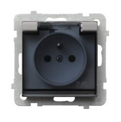 Gniazdo bryzgoszczelne z uziemieniem IP-44 wieczko przezroczyste Ospel Sonata Srebrny Mat