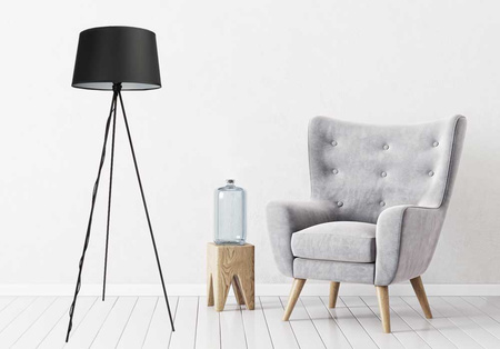 Lampa podłogowa NEPTUN trójnóg z czarnym abażurem stożek