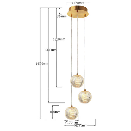 Lampa wisząca Diamond 3 3xLED CCT złota LP-2202/3P GD