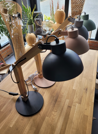 Lampka biurkowa E27 drewniana czarna LOFT