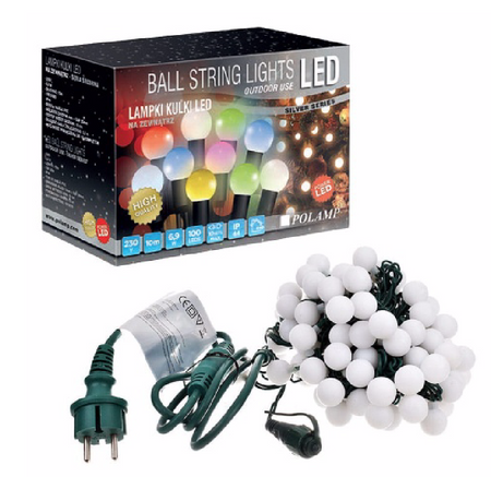 Lampki choinkowe LED mleczne KULKI 10mb IP44 RGB
