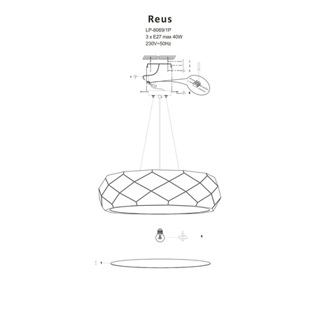 Light prestige Reus wisząca biała LP-8069/1P WH