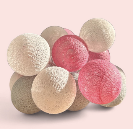Lampki dekoracyjne COTTON BALLS 20xLED kule różowe szare na baterie 3xAA