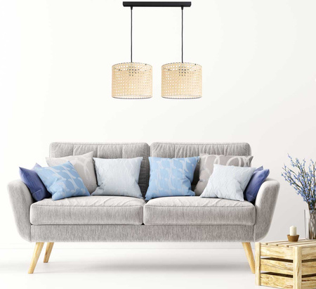 Lampa podwójna listwa czarna abażur rattan