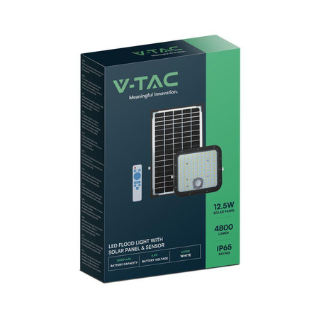 Projektor LED Solarny V-TAC 30W IP65, Pilot Timer, LiFePo 6.4V 6000mA Czarny VT-432 6400K 4800lm 3 Lata Gwarancji
