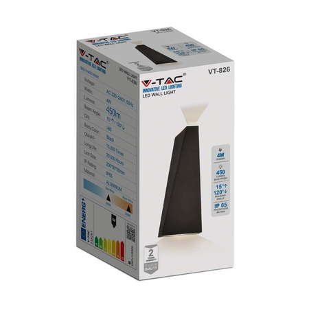 Kinkiet Ścienny V-TAC 4W LED Czarny IP65 VT-826-B-N 3000K 450lm