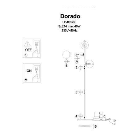 Lampa podłogowa stojąca Dorado 3xE14 czarna