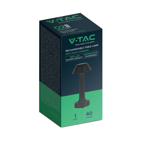Lampka Biurkowa Nocna V-TAC 2W LED 23cm Ładowanie USB CCT Ściemnianie Czarna 