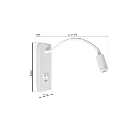 Lampka nocna Kinkiet LED Z USB BASE 8W+2W white biały