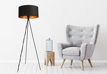 Lampa podłogowa NEPTUN trójnóg z abażurem czarny walec Oro