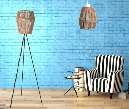 Lampa podłogowa NEPTUN trójnóg klosz pleciony naturalny