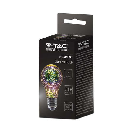 Żarówka LED V-TAC 3W E27 Filament Gwiazdy 3D A60 VT-2203-N 3000K 20lm