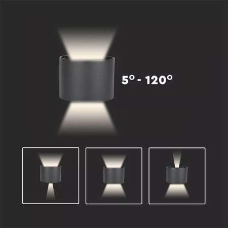 Oprawa Ścienna 6W V-TAC Góra Dół Regulowana Szary Okrągły IP65 Bridgelux VT-756 4000K 700lm