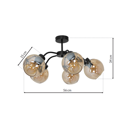 Szklana Lampa sufitowa SOFIA AMBER 5xE27