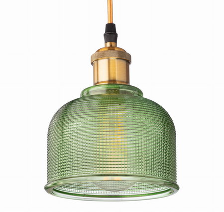 Szklana lampa wisząca E27 zielona Bell
