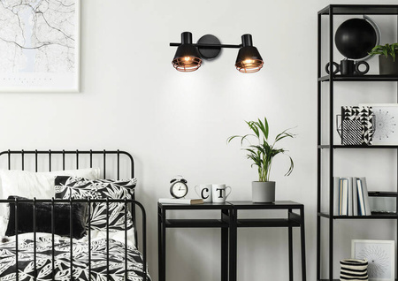 Lampa ścienna/sufitowa czarna klosz miedziany 2xE14 40W Neria 