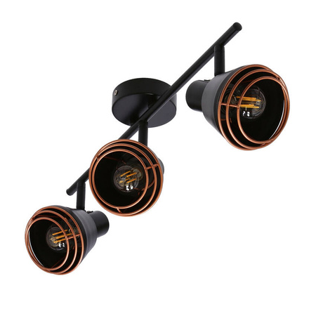 Lampa ścienna/sufitowa czarna klosz miedziany 3xE14 40W Neria 