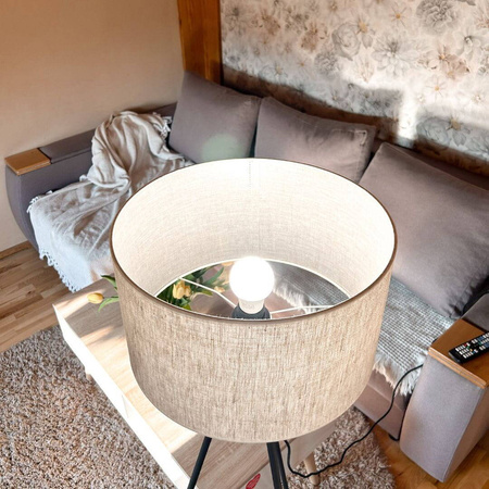 Lampa podłogowa NEPTUN trójnóg z abażurem walec len