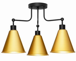 Lampa sufitowa żyrandol 3 klosze Stożek złoty