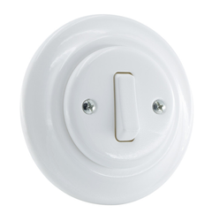 Włącznik ceramiczny pojedynczy schodowy podtynkowy biały Retro