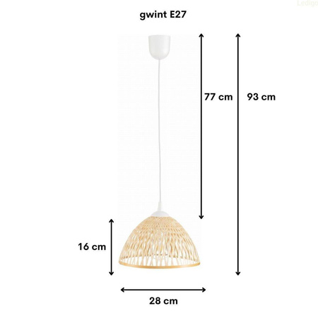Lampa wisząca BOHO bambusowa 28cm TH1B biała