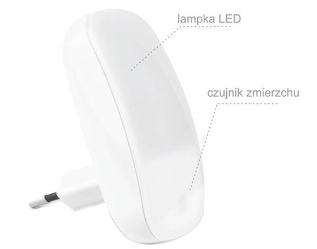 Lampka nocna wtykowa LED 0.3W 3lm z czujnikiem zmierzchu, prostokątna