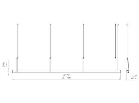 Kluś Lampa wisząca LED Tulip TU BEAM ZW L=2811mm, mikropryzma liniowa, 64W, 3000K, DALI, COASTAL