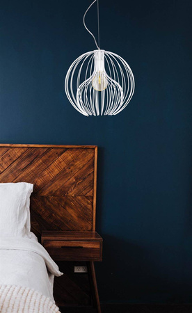Lampa wisząca z dekoracyjnym, drucianym kloszem K-3405 BIAŁY z serii TORI