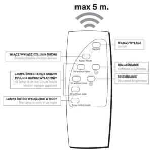 Naświetlacz Solarny LED STREET-9 z czujnikiem PIR, czarny + pilot
