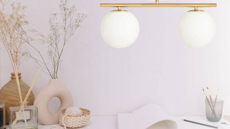 Lampa sufitowa plafon Milano gold podwójna mleczne kule 2xE14