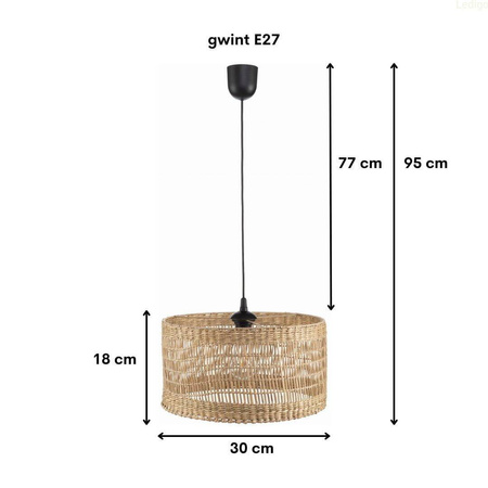 Lampa wisząca BOHO Africa trawa morska walec 30cm