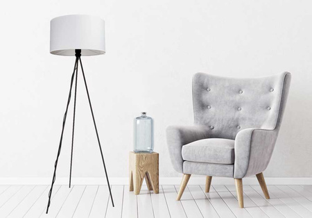 Lampa podłogowa NEPTUN trójnóg z abażurem biały walec