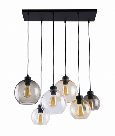 Szklana lampa wisząca 6 kul E27 czarny, bursztyn, transparent, szary