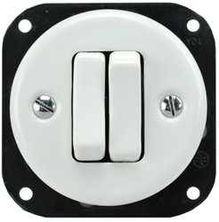 Włącznik ceramiczny podwójny podtynkowy biały Retro bez ramki